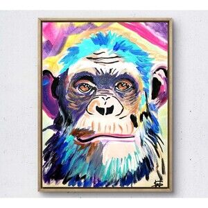 WS original serious monkey painting 14X11 canvas acrylic colorful modern pop art